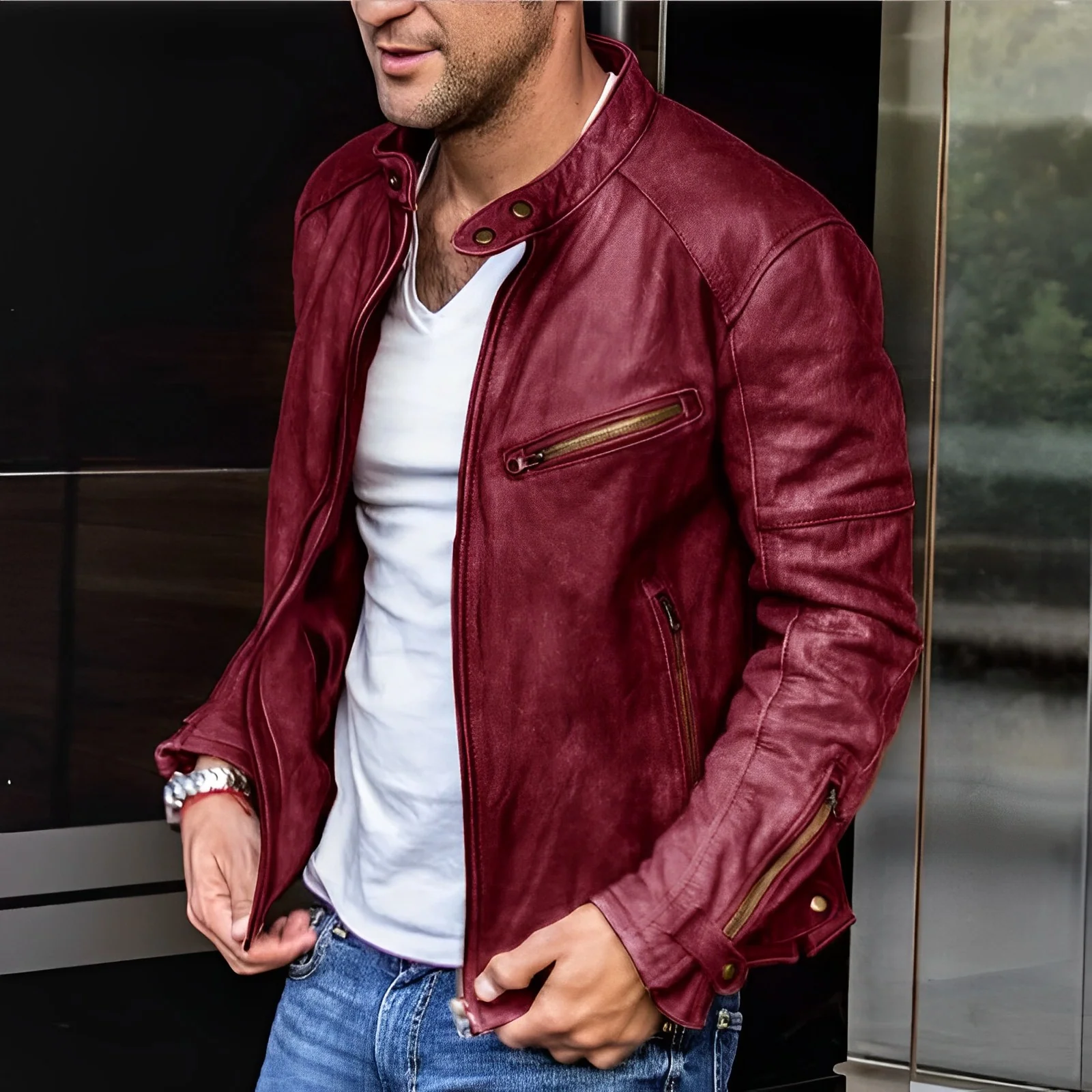 Afonso - Veste Élégante en Cuir pour Hommes Bomber – Image 5