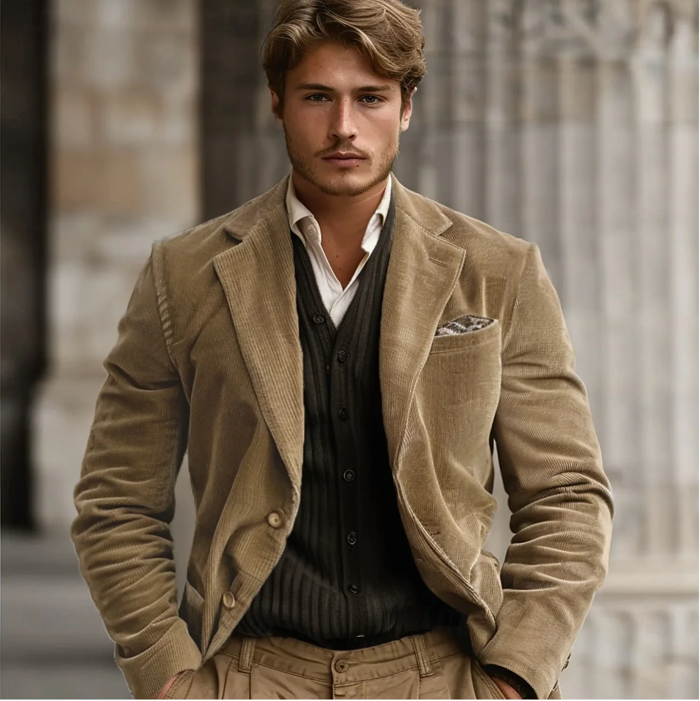 Tim | Veste en Cordeau Old Money pour Homme Khaki