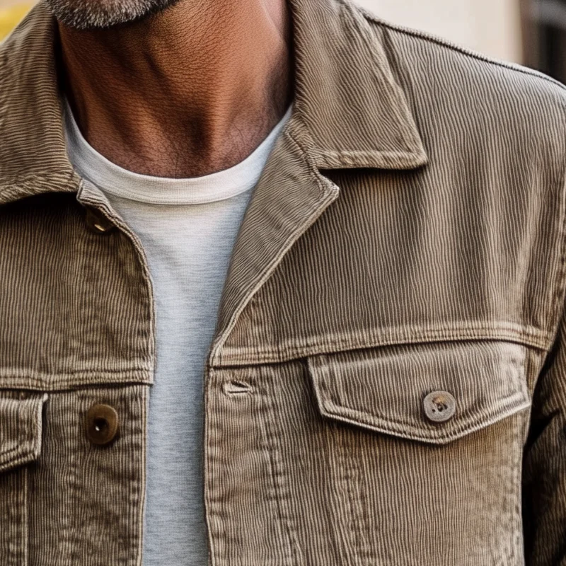 Veste en Côtelé Vintage pour Homme | Fermeture à Un Bouton & Revers – Beige Quiet Luxury – Image 4