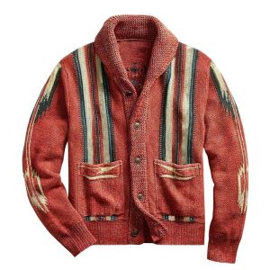 Cardigan vintage jacquard pour hommes – Mélange confortable de coton et acrylique