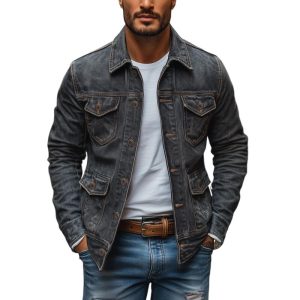 Veste en Denim Vintage Lavée pour Homme - Veste en Denim Durable Grise