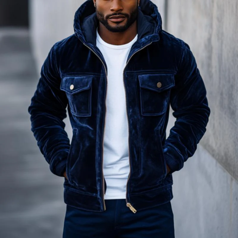 Veste en velours bleu foncé – Veste streetwear de luxe discrète pour homme