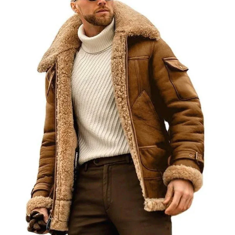 Manteau pilote vintage pour hommes – Manteau d'hiver en laine d'agneau de luxe dans le style Old Money – Image 2