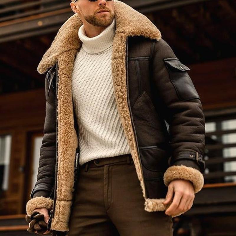 Manteau pilote vintage pour hommes – Manteau d'hiver en laine d'agneau de luxe dans le style Old Money – Image 4