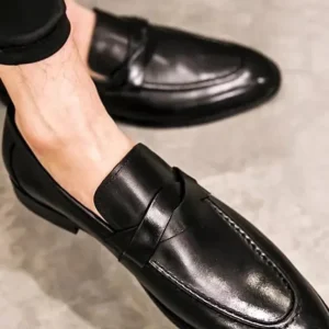 Mocassins décontractés en cuir pour hommes – Noir/Marron – Chaussures élégantes à enfiler