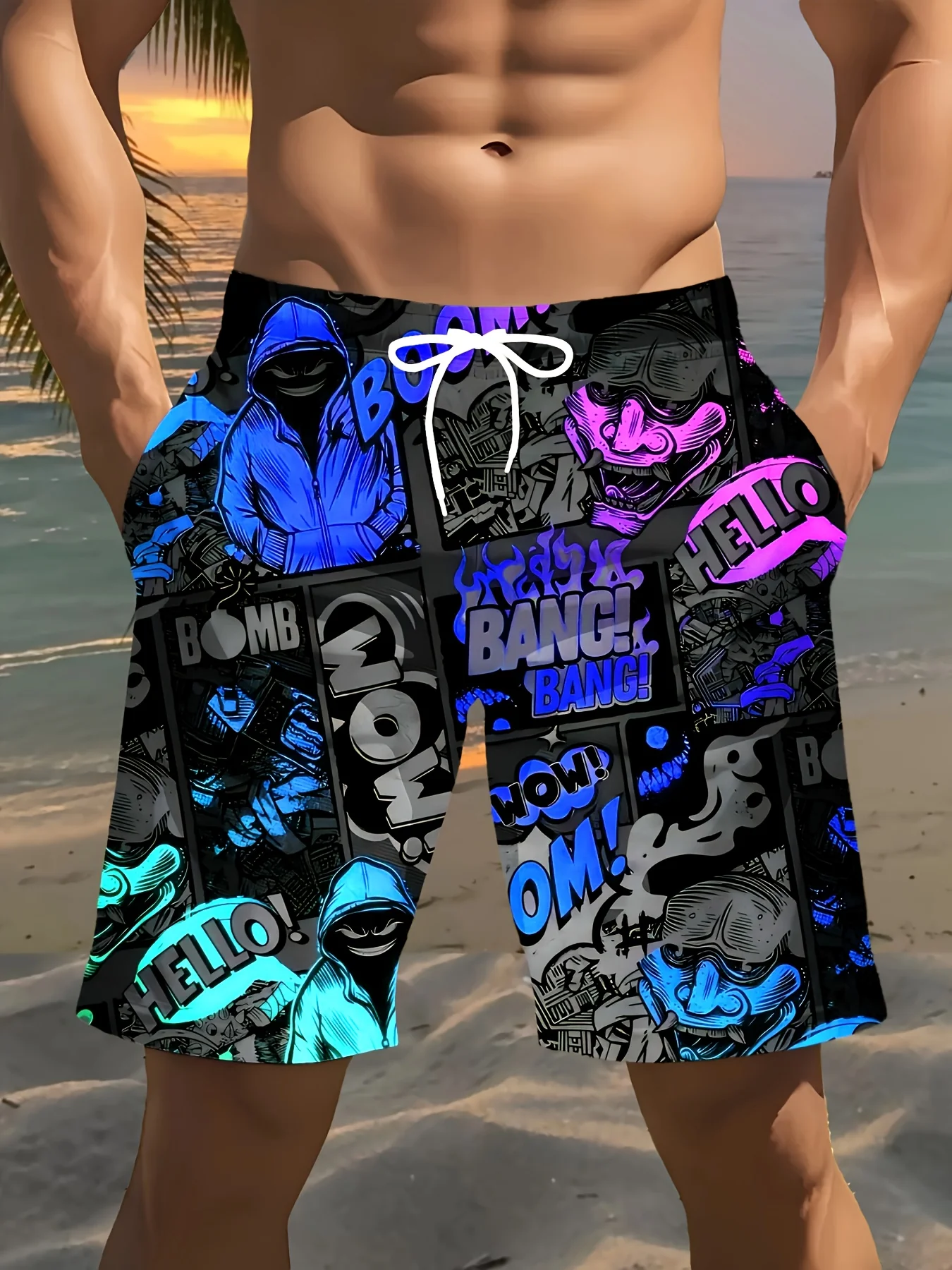 Short de plage imprimé pour homme, style hip-hop, imprimé 3D – Image 3