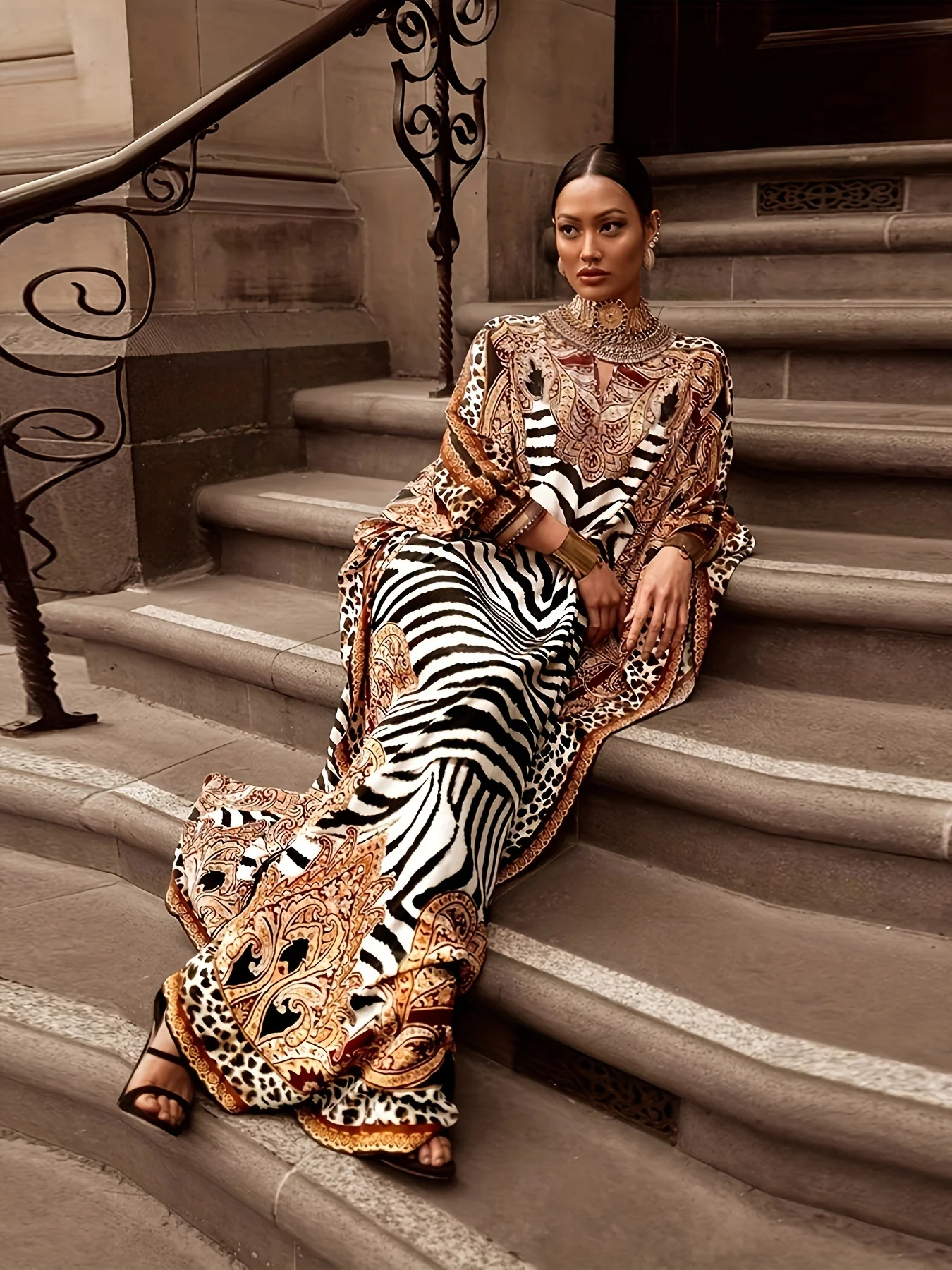 Robe ample grande taille à imprimé zèbre, décontractée – Image 3