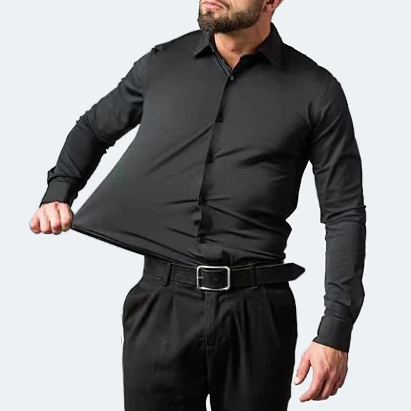 Chemise stretch homme à manches longues, coupe ajustée, sans repassage