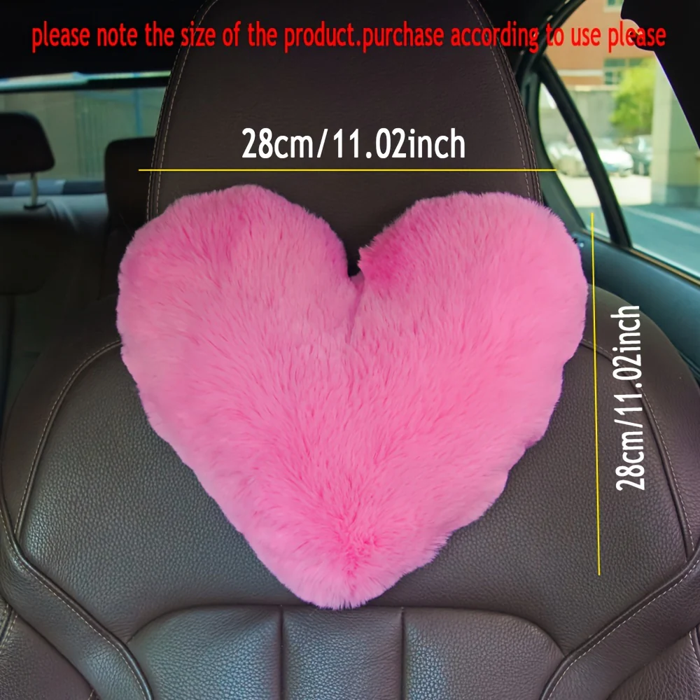 Appuie-tête de voiture (2 pièces), coussin en peluche en forme de cœur – Image 4