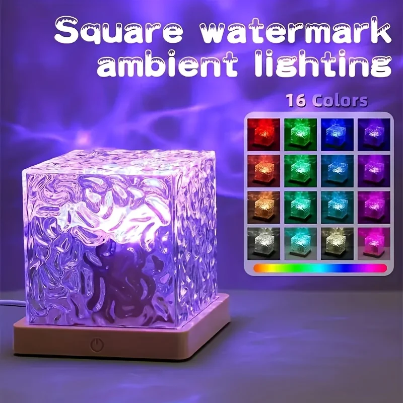 Projecteur de lumière nocturne 16 couleurs, cube lumineux en cristal – Image 3