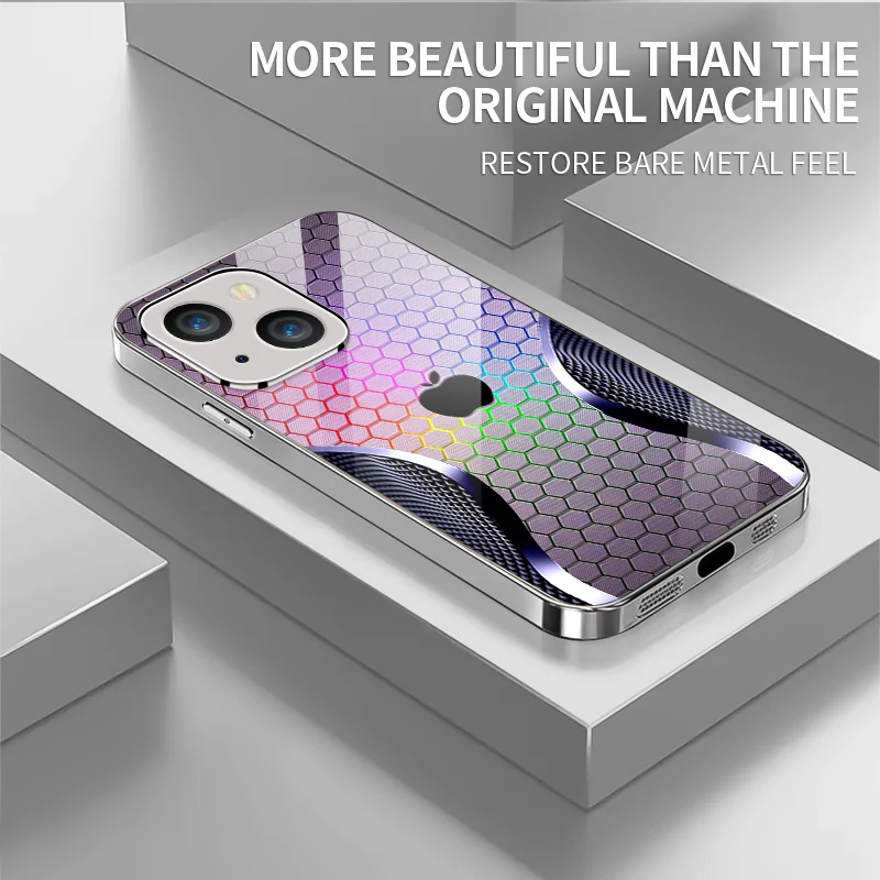 Coque de protection en verre argenté galvanisé de haute qualité avec logo Apple – Image 3