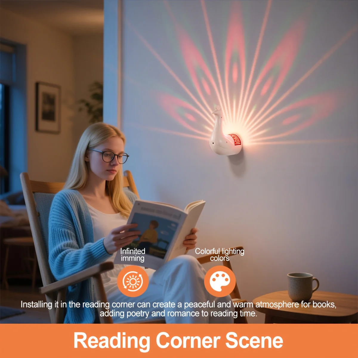 Applique murale Paon en plastique 3D indépendante, 16 couleurs réglables pour différentes pièces - Éclairage sur le thème des animaux avec commande tactile et télécommande, batterie rechargeable – Image 4