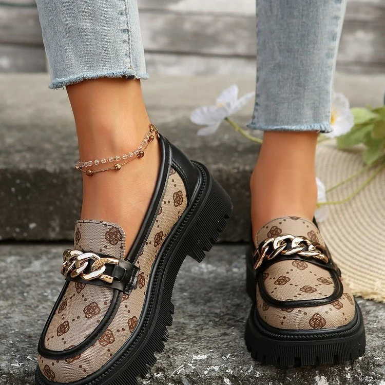 Mocassins rétro tendance à talons épais grandes tailles – Image 4