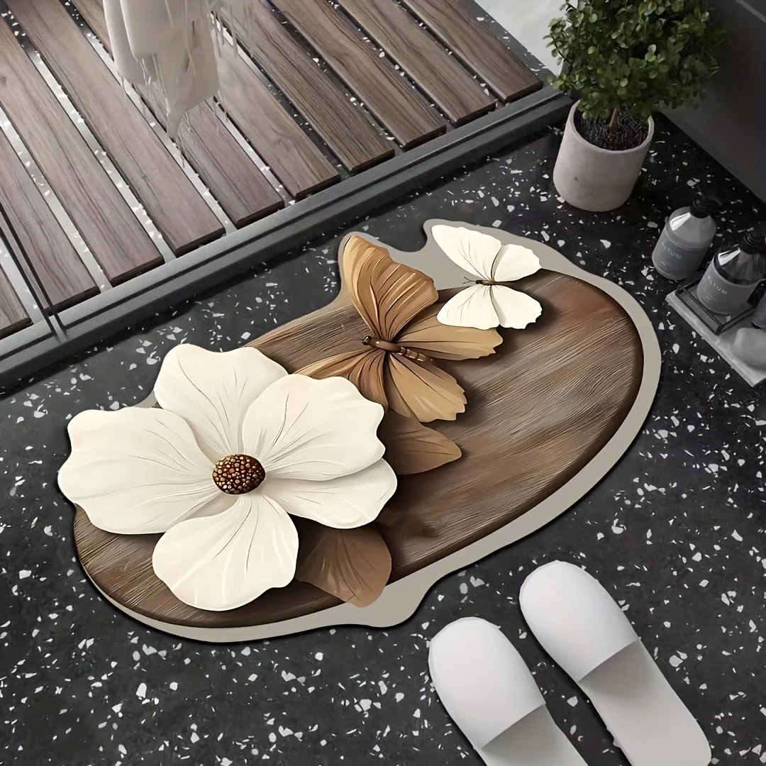 Tapis de bain papillon à motif floral – Image 3
