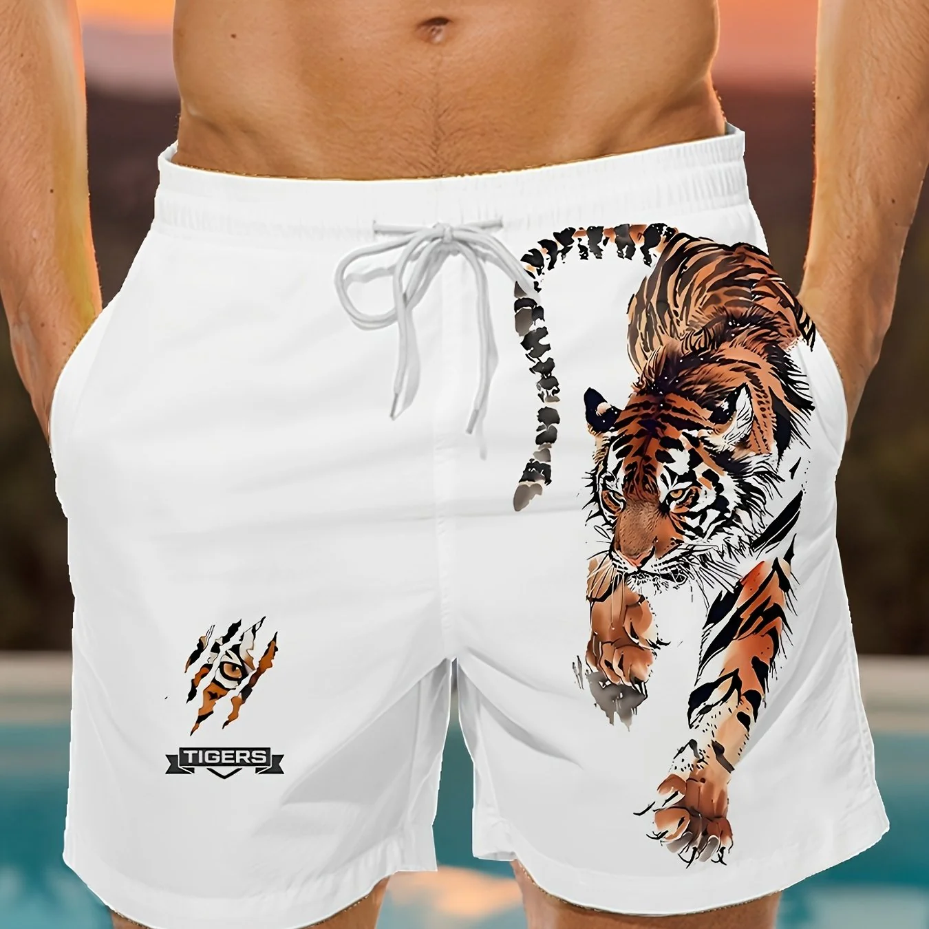 Short tendance à motif tigre bondissant, pantalon d'été – Image 3