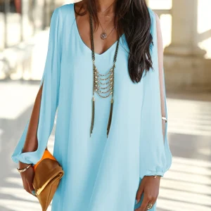 Robe décontractée en mousseline de soie à col en V pour femme