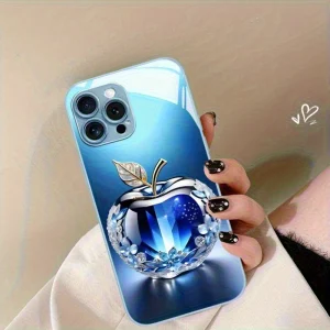 Nouvelle coque de téléphone en verre à motif Apple en cristal bleu