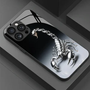 Coque de téléphone en verre noir à motif scorpion mystérieux