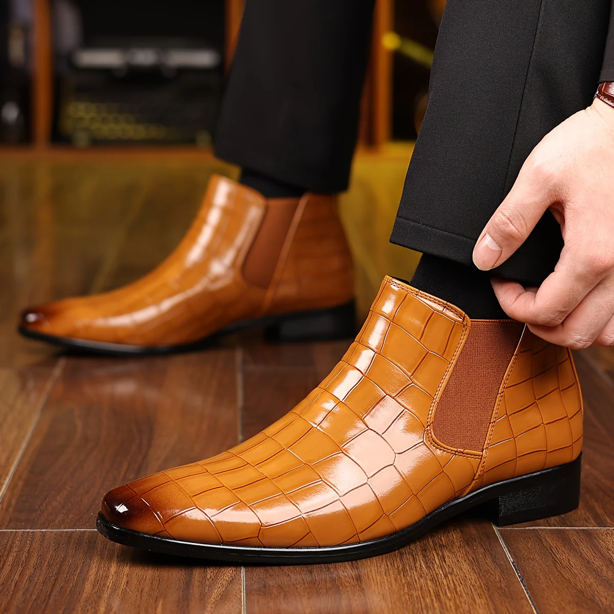Bottines Chelsea à carreaux pour homme, grandes tailles, résistantes à l'usure – Image 3