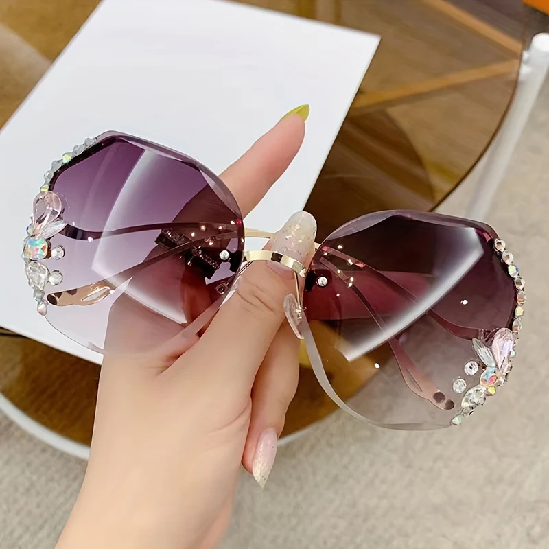 1 paire de lunettes tendance sans monture avec strass – Image 4