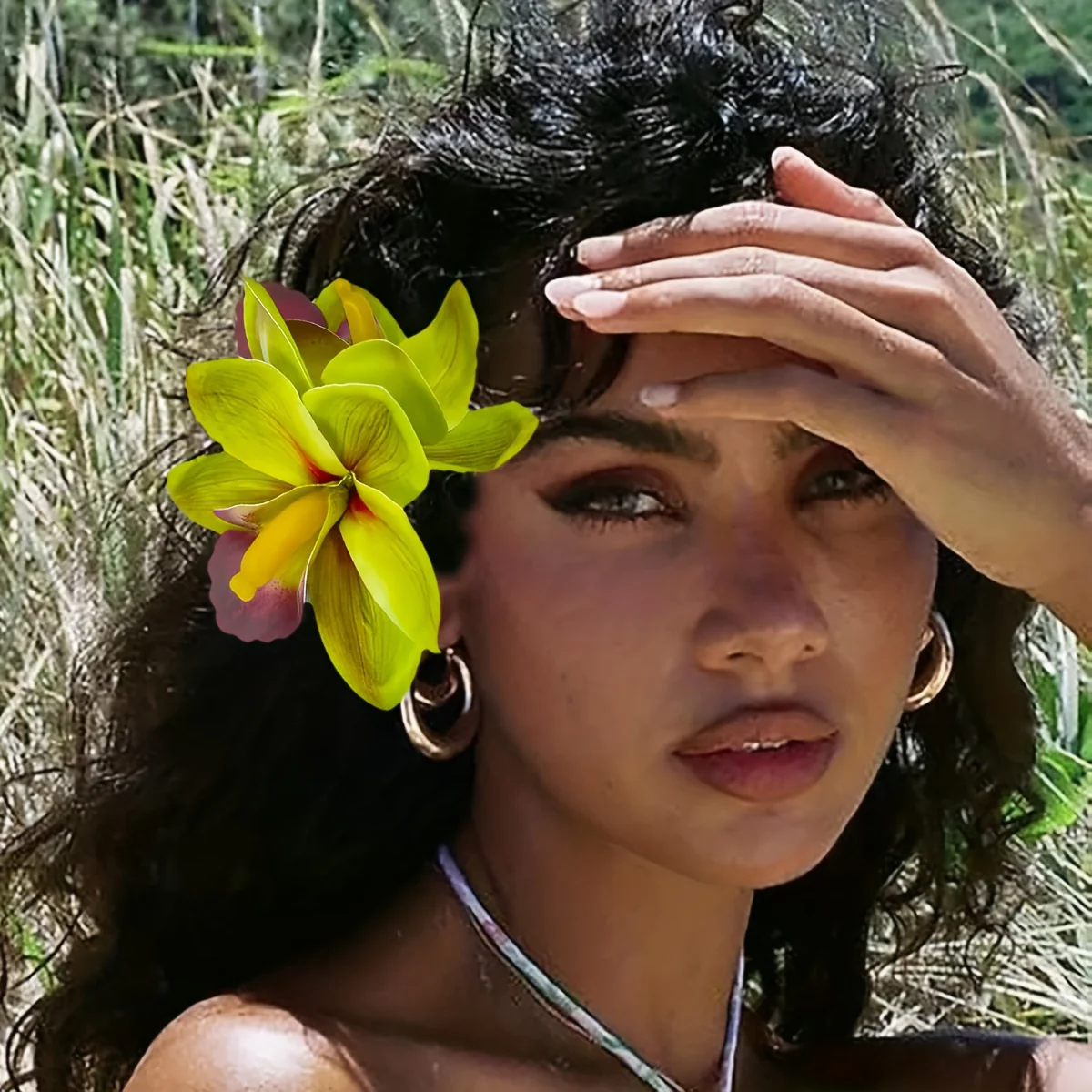 Barrette à cheveux en tissu style bohème avec fleur – Image 6