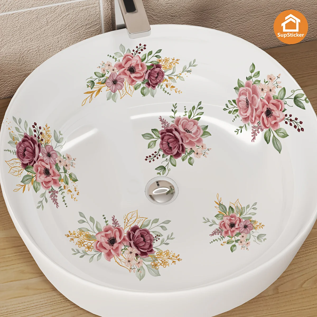 Sticker de baignoire autocollant à motif floral rose – Image 8