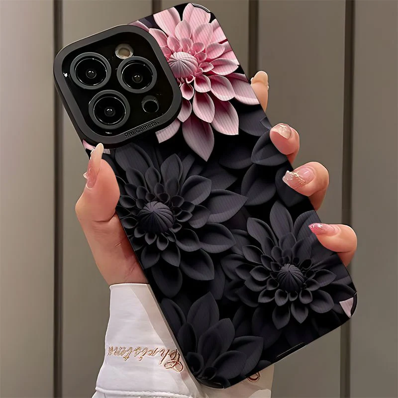 Coque de téléphone à motif floral 3D rose et noir pour les modèles d'iPhone – Image 9