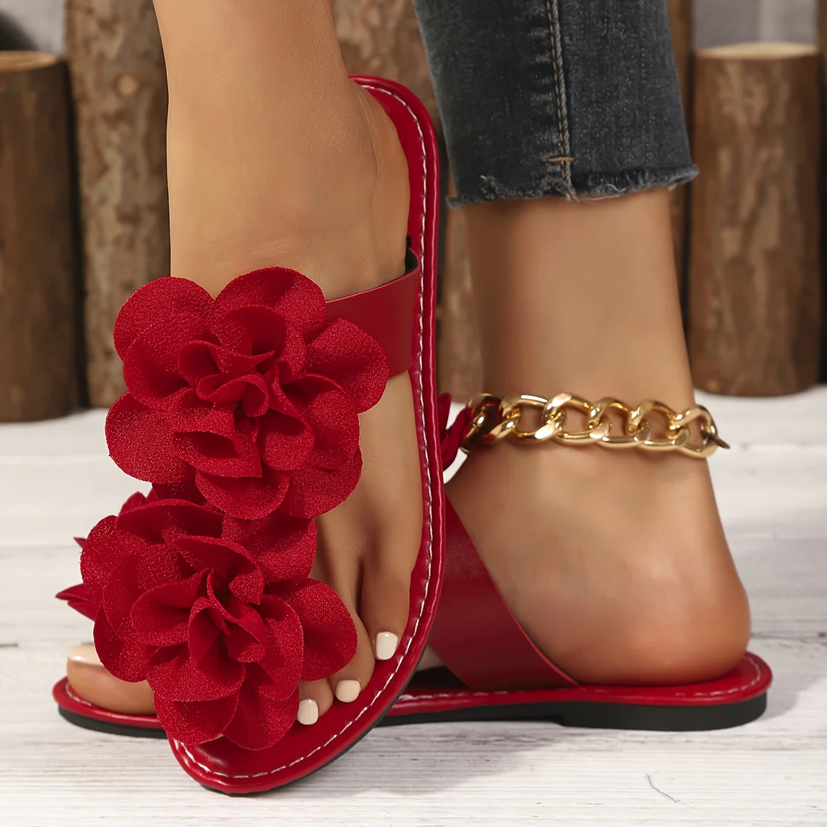 Sandales plates élégantes à fleurs pour femmes – Image 8