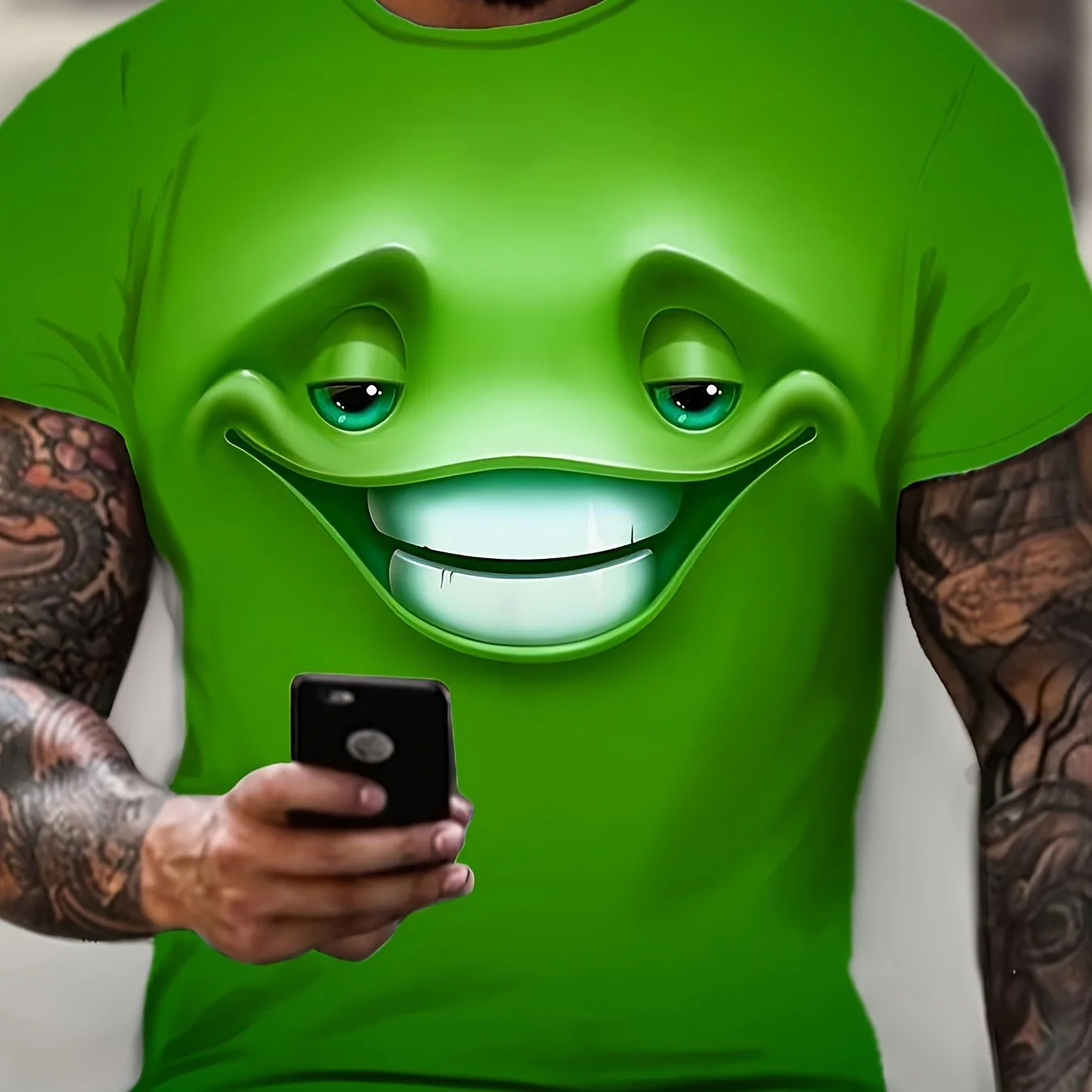 T-shirt unisexe à imprimé dessin animé, col rond vert, manches courtes – Image 7