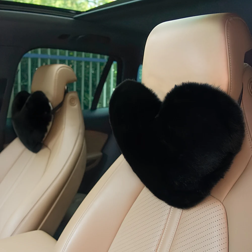 Appuie-tête de voiture (2 pièces), coussin en peluche en forme de cœur – Image 6