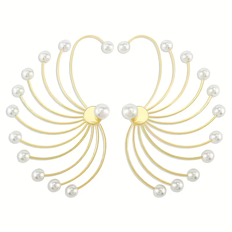 1 paire de boucles d'oreilles pendantes élégantes en forme d'éventail – Image 6