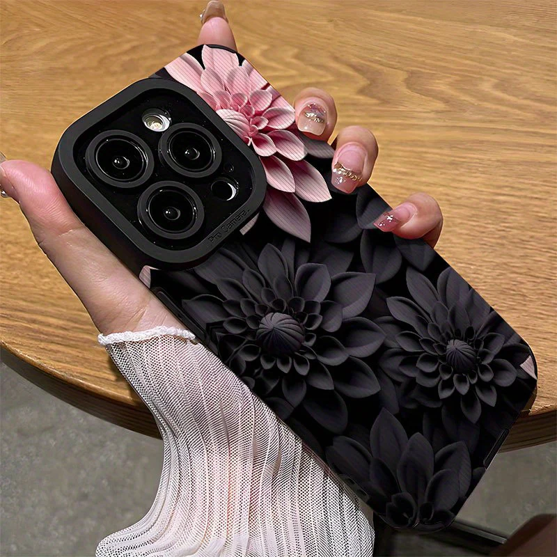 Coque de téléphone à motif floral 3D rose et noir pour les modèles d'iPhone – Image 3