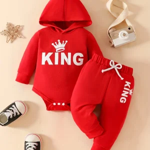 Ensemble 2 pièces pour bébé, body à capuche et pantalon décontracté