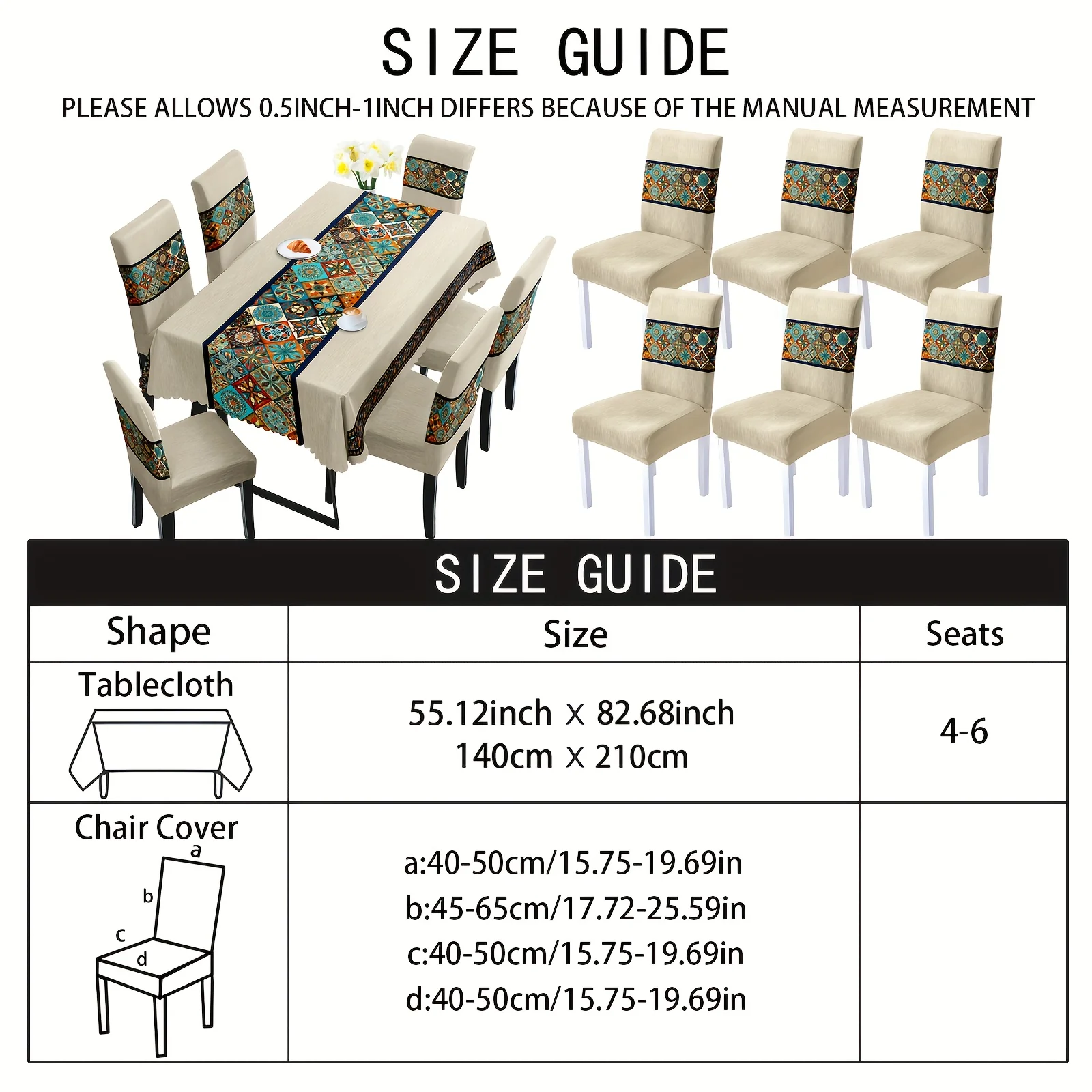 7 pièces Superbe ensemble de nappe rectangulaire + housse de chaise – Image 8