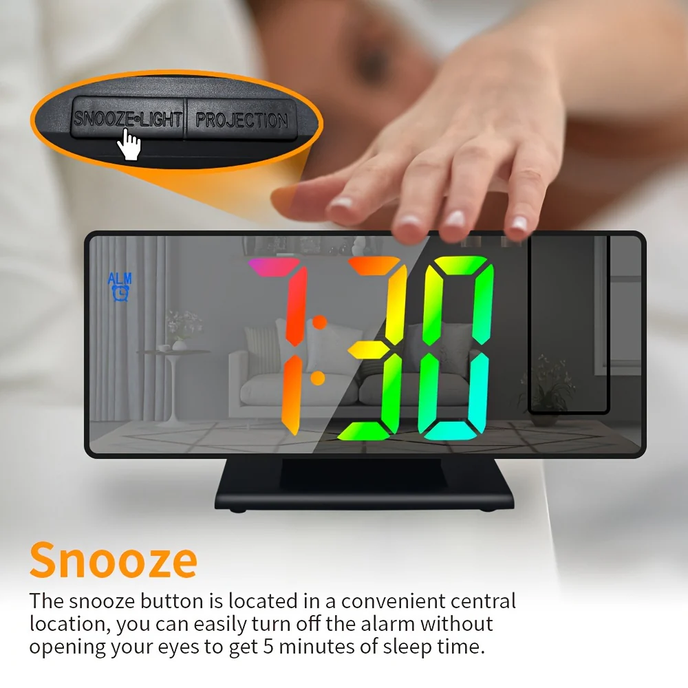 1 réveil NieNie rotatif à 180° avec projection et surface miroir, affichage LED – Image 9
