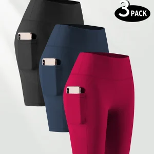 Lot de 3 bermudas taille haute avec poches en forme de lune, grande taille
