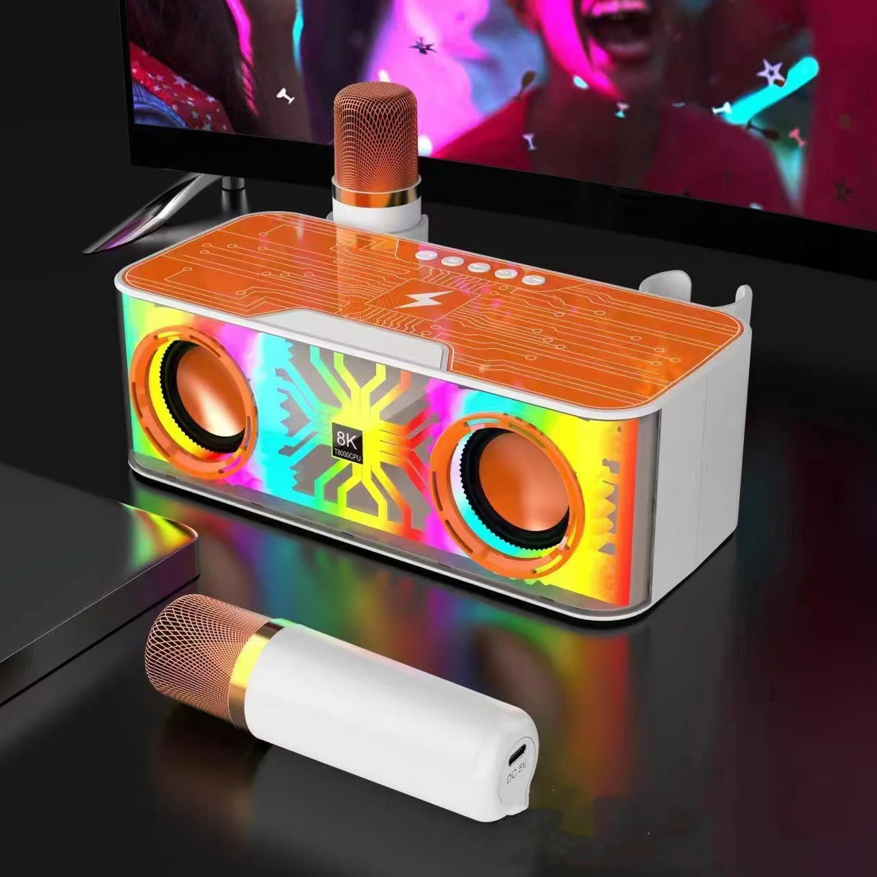 Enceinte Bluetooth lumineuse et colorée, double haut-parleur, chargeur sans fil – Image 2
