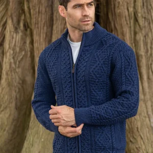 Carlos - Gilet homme Old Money en maille torsadée, cardigan à fermeture éclair bleue
