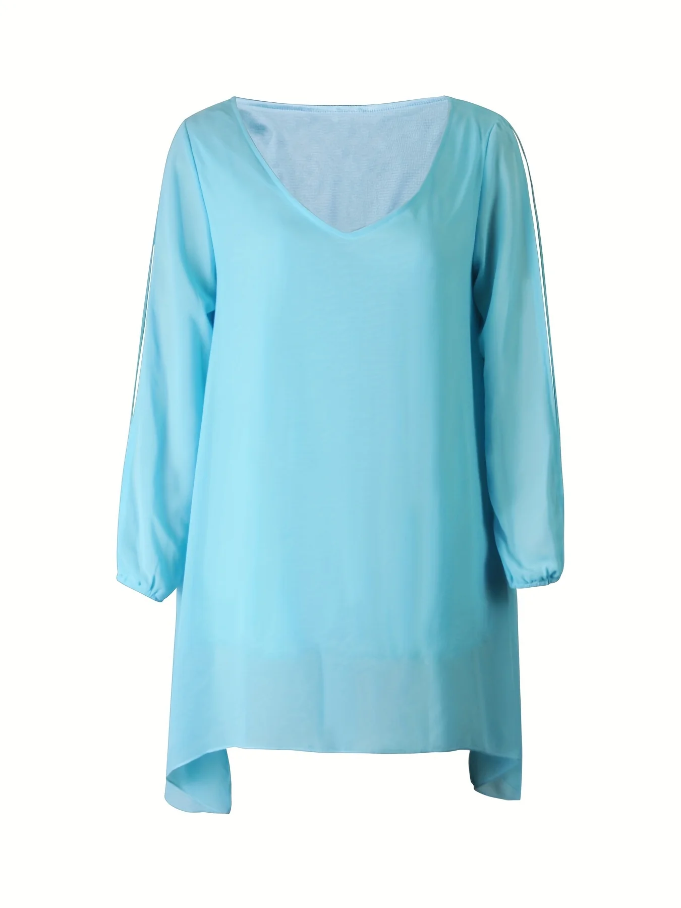 Robe décontractée en mousseline de soie à col en V pour femme – Image 3