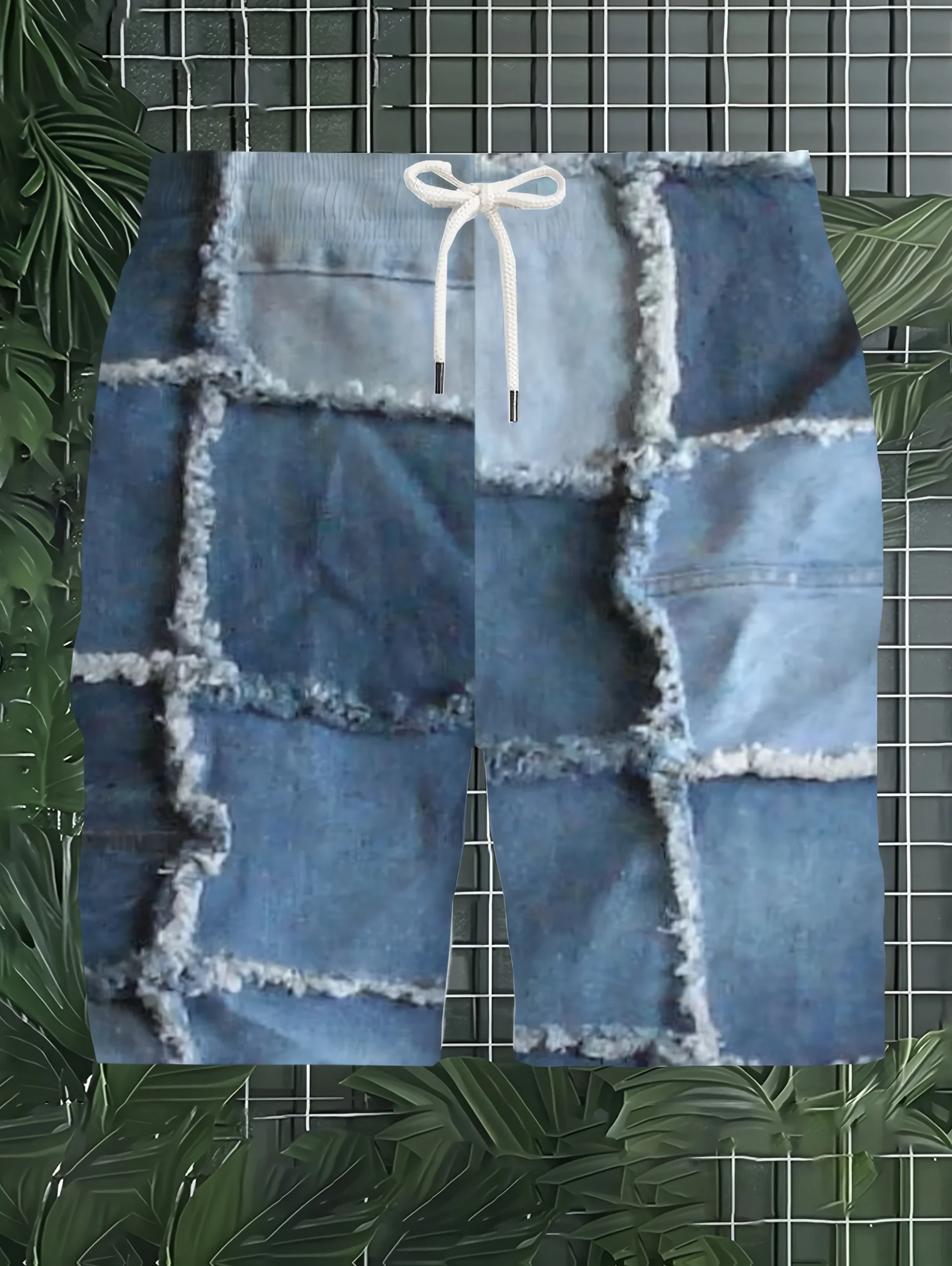 Ensemble t-shirt et short en denim patchwork, motif unique – Image 5