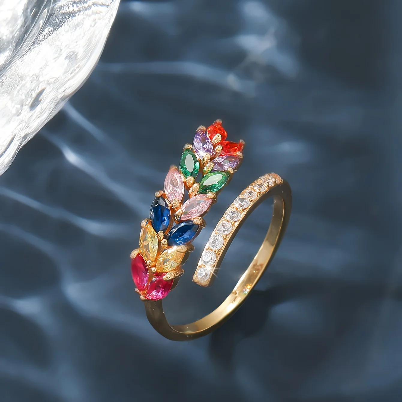 Bague ouverte élégante en cuivre ornée de zirconias – Image 4
