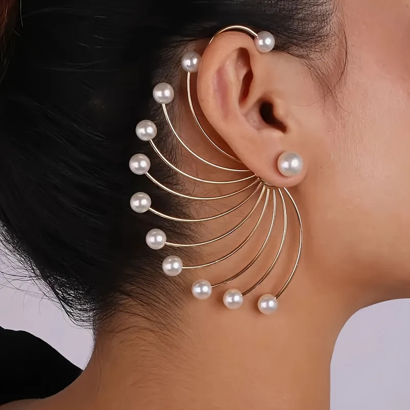 1 paire de boucles d'oreilles pendantes élégantes en forme d'éventail – Image 3