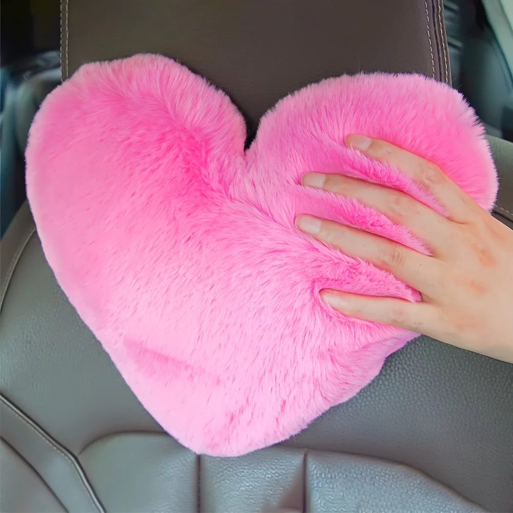 Appuie-tête de voiture (2 pièces), coussin en peluche en forme de cœur – Image 3