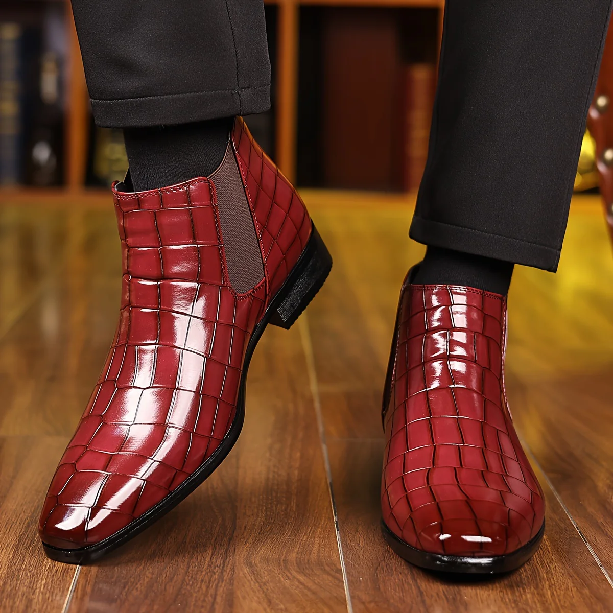 Bottines Chelsea à carreaux pour homme, grandes tailles, résistantes à l'usure – Image 6