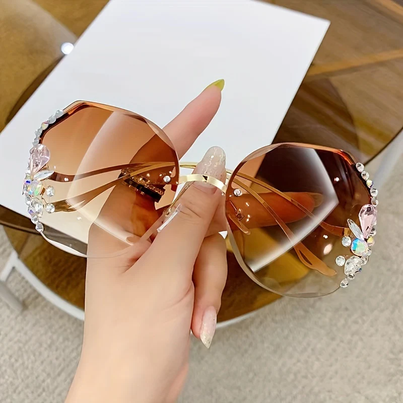 1 paire de lunettes tendance sans monture avec strass – Image 8