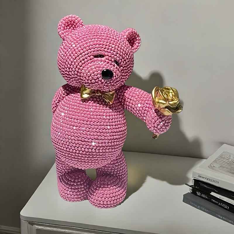 1 statue créative en résine représentant un ours en rose
