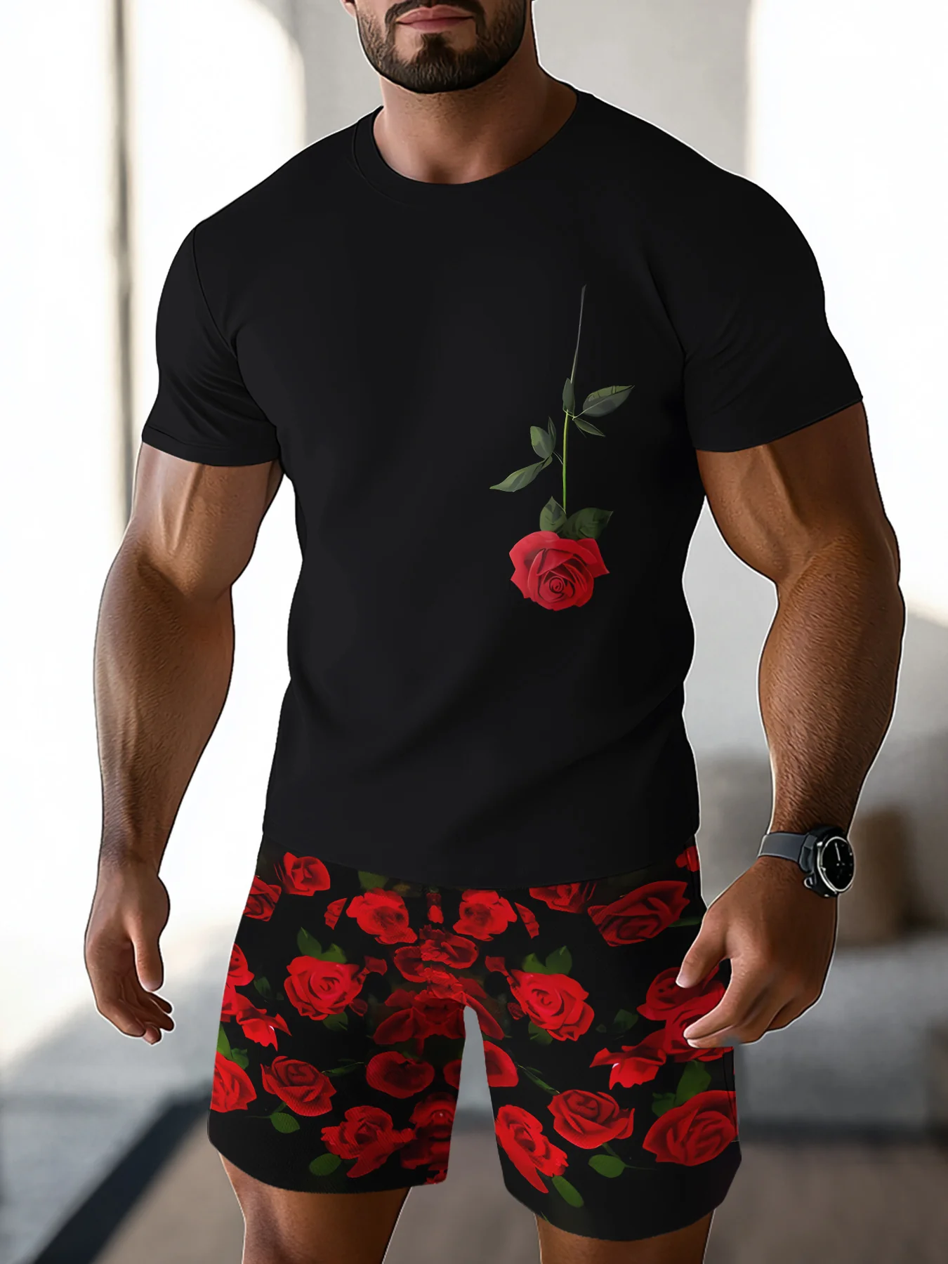 Ensemble t-shirt et short d'été imprimés en 3D pour hommes – Image 6