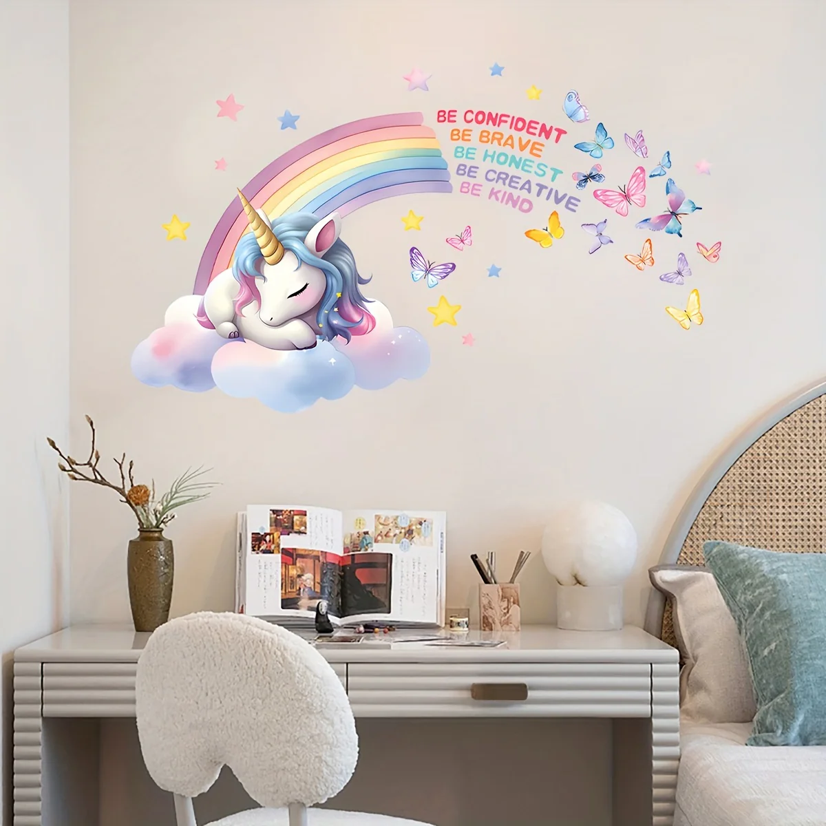 Sticker mural licorne arc-en-ciel bohème chic – Image 3