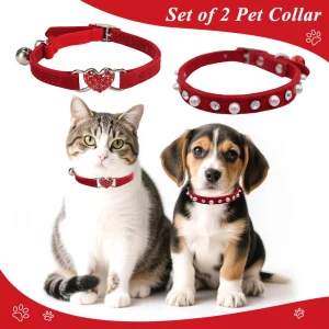 Lot de 2 colliers de sécurité réglables en velours doux synthétique avec strass