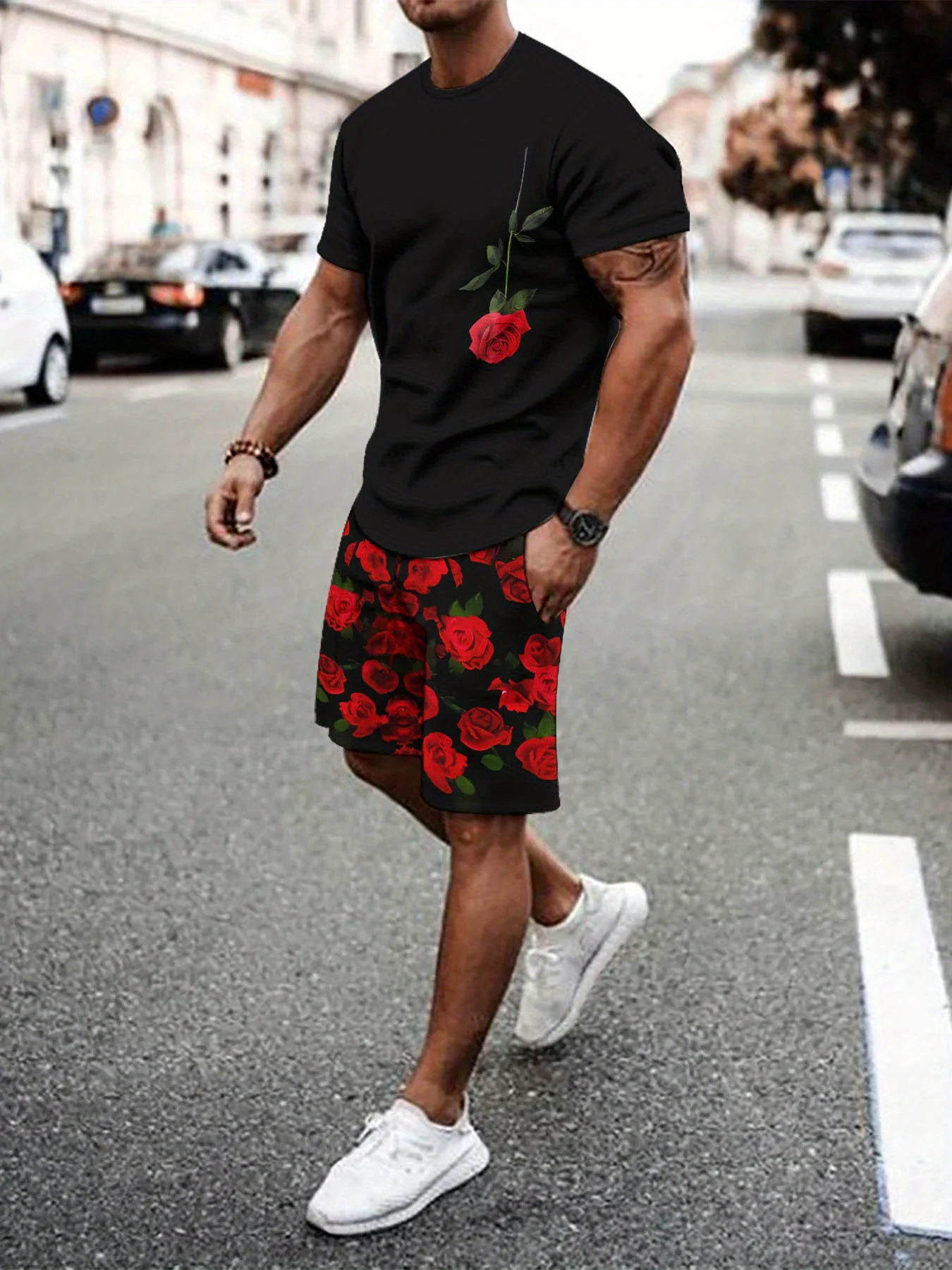 Ensemble t-shirt et short d'été imprimés en 3D pour hommes – Image 9